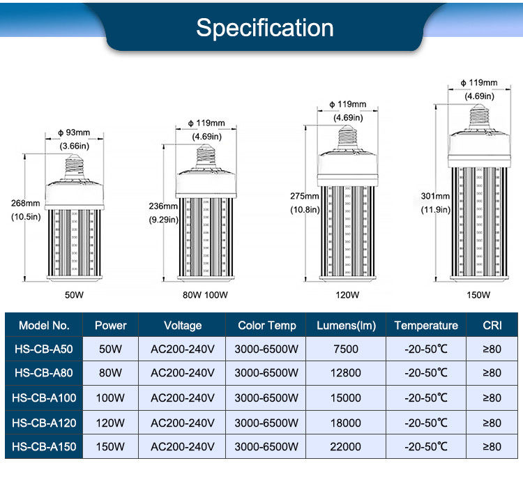 E27 LED Corn Light 2700K-6500K Color Temperature For Bright Illumination
