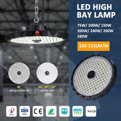 سعر جيد ضوء UFO LED High Bay القابل للتضييق مع تصنيف IP65 وكفاءة 220lm / W لإضاءة المستودعات الانترنت